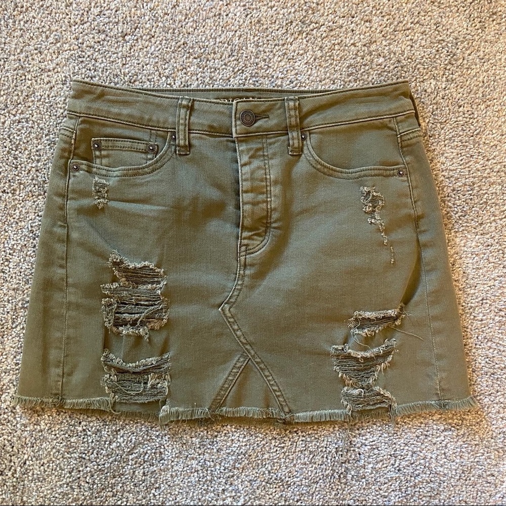 American Eagle olive green distressed denim skirt